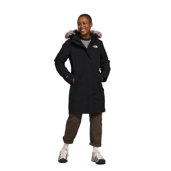 The North Face Sz XL TNF Black Arctic Parka Coat Faux Fur Hood Waterproof HR2-60